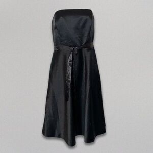 Ann Taylor Dress Strapless Sweetheart Neckline Tie Waist Satin Black‎ Women's 8P